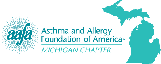 Map of Michigan and text Asthma and Allergy Foundation of America Michigan Chapter