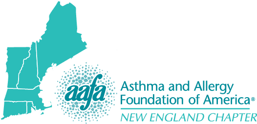 Map of New England and text Asthma and Allergy Foundation of America New England Chapter