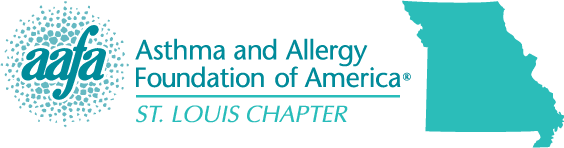 Map of St. Louis Missouri and text Asthma and Allergy Foundation of America St. Louis Chapter