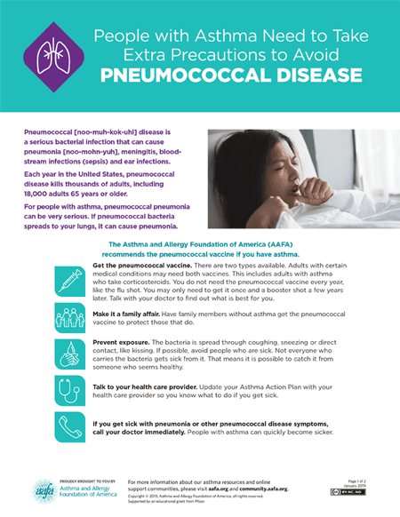 Handout on steps asthma patients need to take to avoid pneumococcal disease