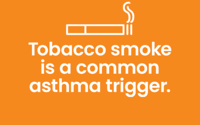 An illustration of a cigarette with the text tobacco smoke is a common asthma trigger.