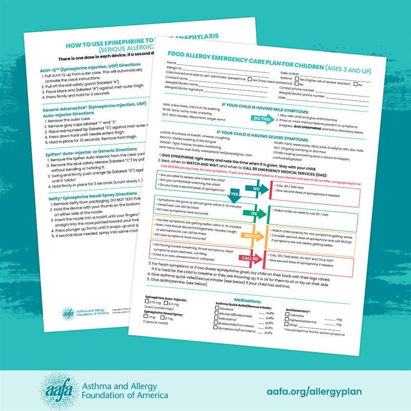 thumbnail image that shows a sample of AAFA's anaphylaxis action plan